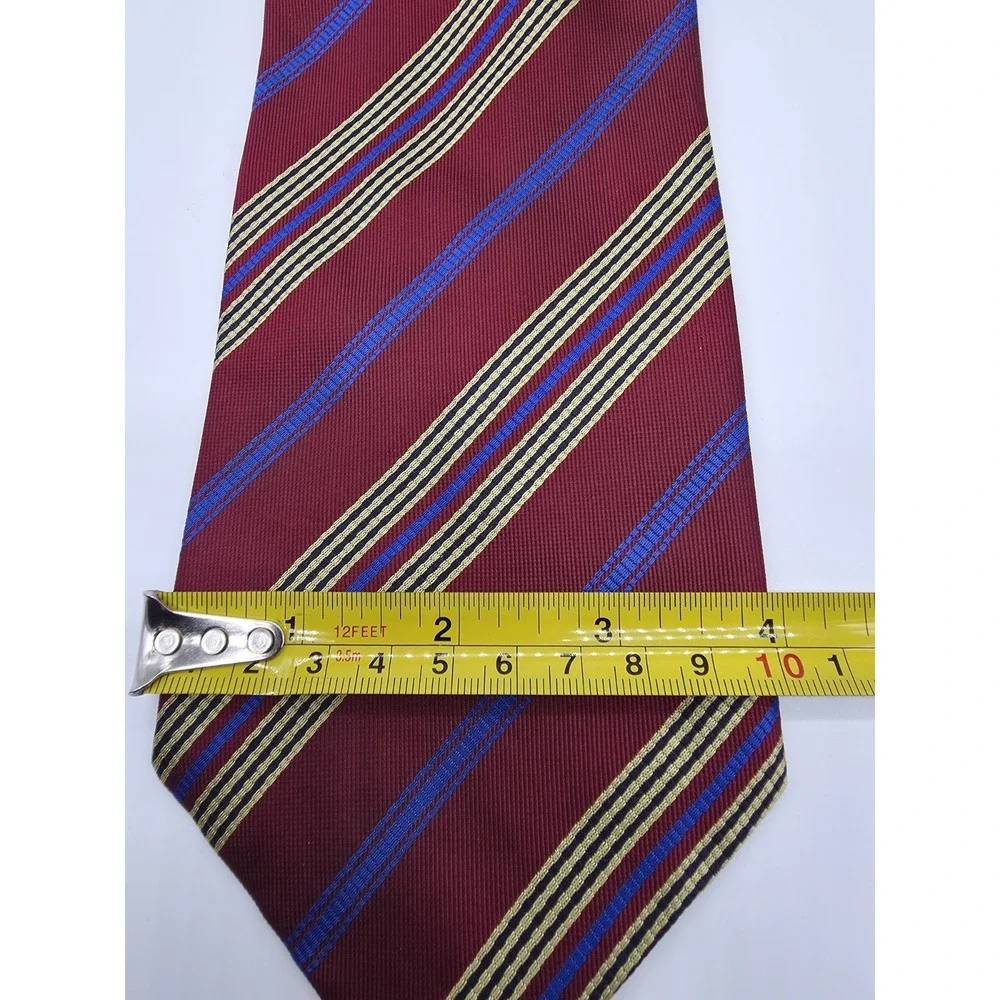 Vintage Nautica Tie Mens Crimson Blue Gold Black Silk Striped Necktie 55